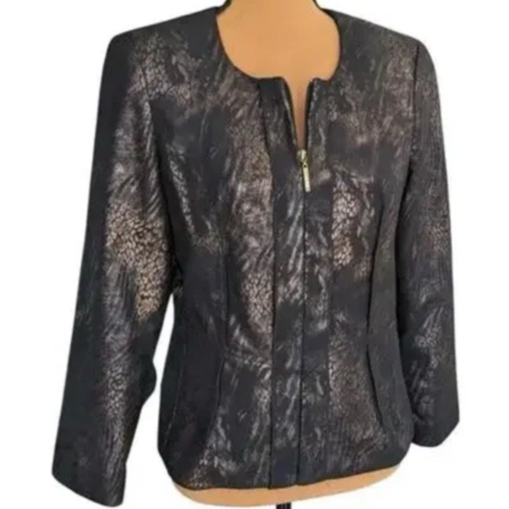 VTG‎ Y2K Kim Rogers Blazer 12P Brown Metallic Animal Print Mob Wife Faux Suede - Picture 3 of 8